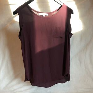 LOFT Sheer Maroon Cap Sleeve Dress Top